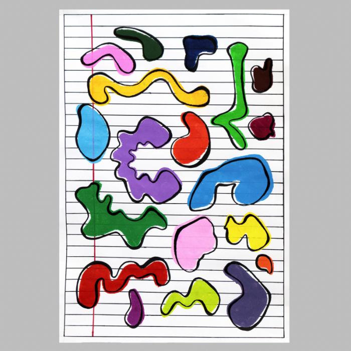 Art by Annie Crawford comprises shapes and bright colours to represent pre-speech Art by Annie Crawford comprises shapes and bright colours to represent pre-speech