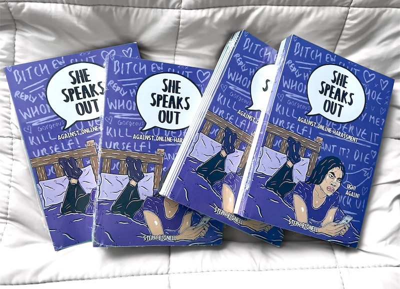 Image shows copies of the She Speaks Out zine by Stephanie Bignell Image shows copies of the She Speaks Out zine by Stephanie Bignell