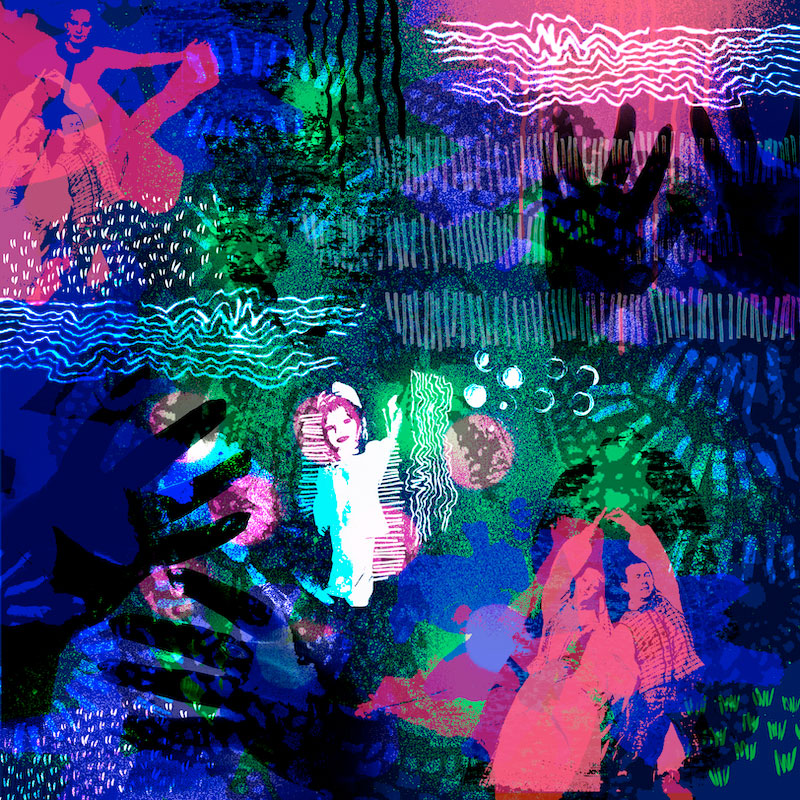 A collage image of bright colours depicting the artist's struggle to find self identity and connect with Lithuanian heritage A collage image of bright colours depicting the artist's struggle to find self identity and connect with Lithuanian heritage