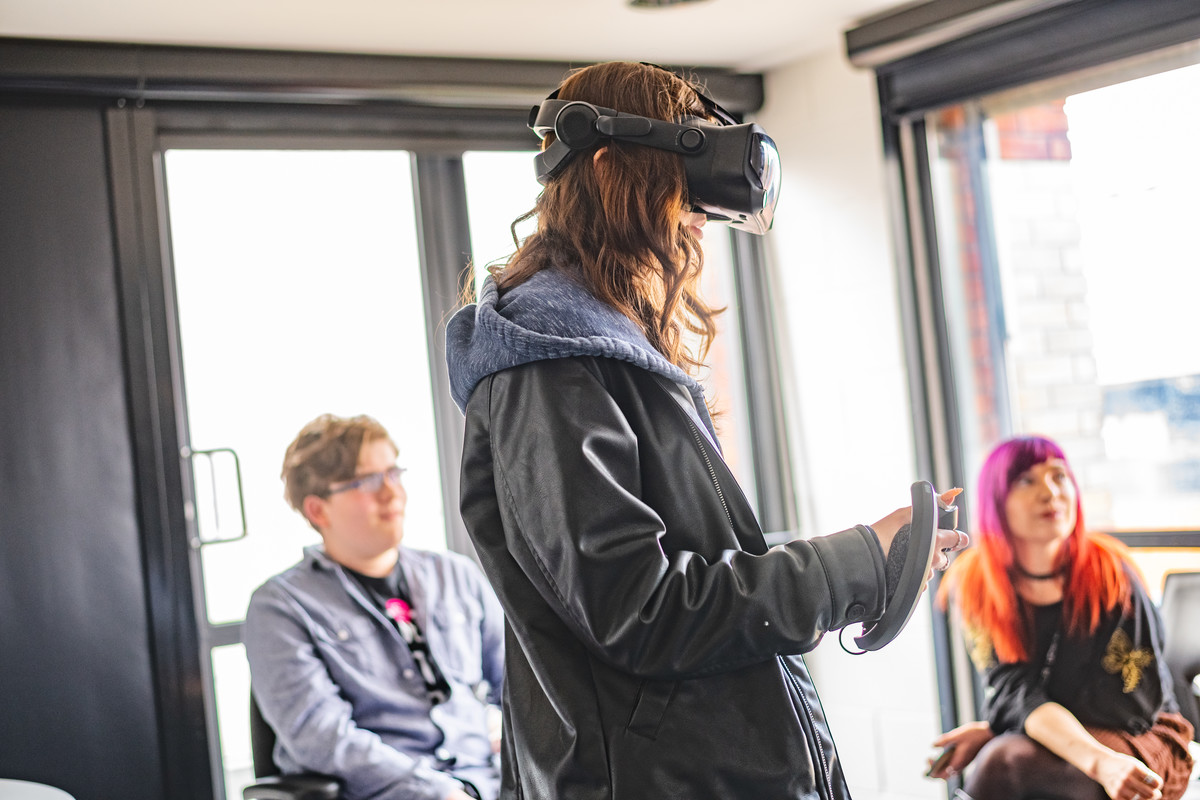 VR headset at Open Day, UCA Farnham