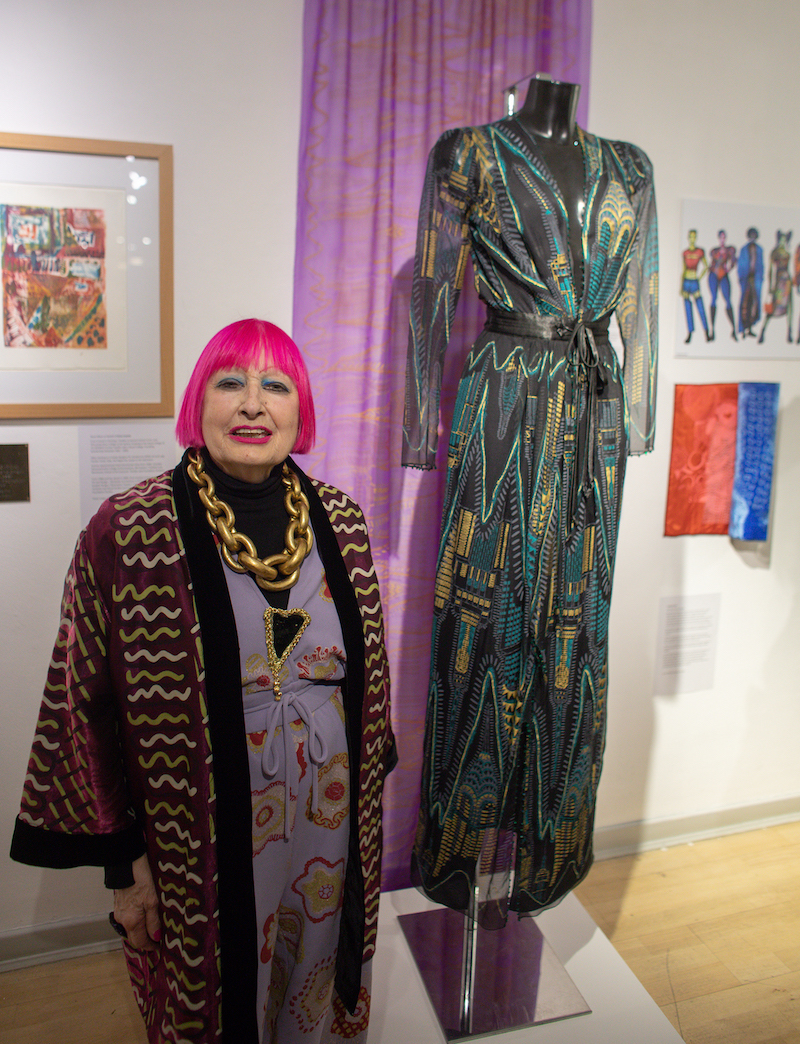 Dame Zandra Rhodes and 'Manhattan Wrap Dress' © Cara London Dame Zandra Rhodes and 'Manhattan Wrap Dress' © Cara London