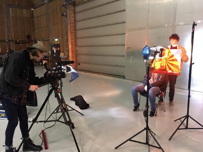 Ethan Urquhart, left, practising his camerawork skills during his studies Ethan Urquhart, left, practising his camerawork skills during his studies