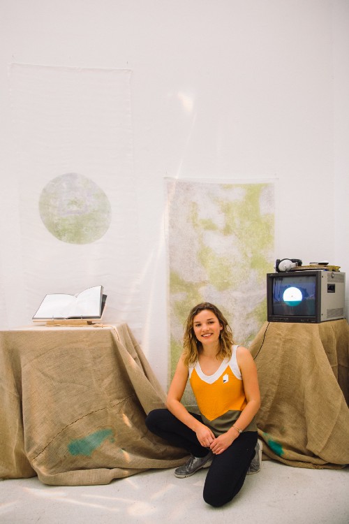 Lucy Sabin with some of her work, Lichen Literacy Lucy Sabin with some of her work, Lichen Literacy